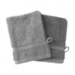 Sensei Maison Serviettes De Toilette 2 Gants En Coton Bio Gris Perle 16x22 Cm