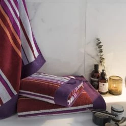 Drouault Décoration De Jardin Drap De Plage Coton 100x180 Cm Violet Rayé -Gants de toilette Soldes drap de plage coton 100x180 cm violet raye 2