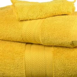 Gants de toilette Soldes -Gants de toilette Soldes ensemble de bain 3 pieces safran 1