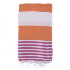Fouta Futée Décoration De Jardin Fouta 100% Coton Avec Franges Fushia Et Orange 100x170cm