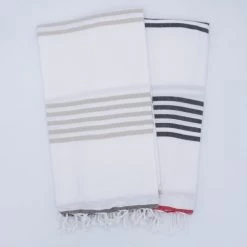 Fouta Futée Décoration De Jardin Fouta 100% Coton Avec Franges Marine Et Rouge 100x170cm -Gants de toilette Soldes fouta 100 coton avec franges marine et rouge 100x170cm 2