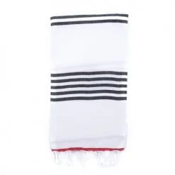 Fouta Futée Décoration De Jardin Fouta 100% Coton Avec Franges Marine Et Rouge 100x170cm