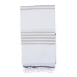 Fouta Futée Décoration De Jardin Fouta 100% Coton Avec Franges Taupe Et Beige 100x170cm