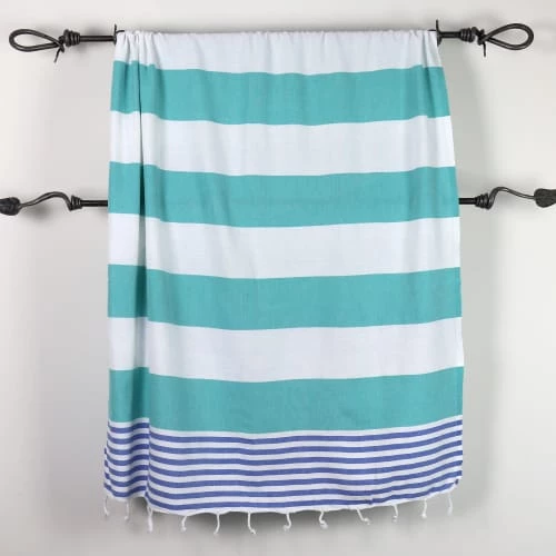 Fouta Futée Décoration De Jardin Fouta 100% Coton Avec Franges Vert Et Bleu 100x170cm 4 Fouta Futée Décoration De Jardin Fouta 100% Coton Avec Franges Vert Et Bleu 100x170cm – Image 2