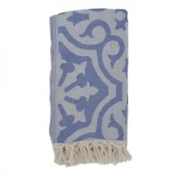 Fouta Futée Décoration De Jardin Fouta Baroque 100% Coton Avec Franges Bleu Jeans 100x170cm