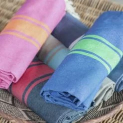 Febronie Décoration De Jardin Fouta Bicolore 100x200 Bleu Grec Et Vert Pomme -Gants de toilette Soldes fouta bicolore 100x200 bleu grec et vert pomme 5