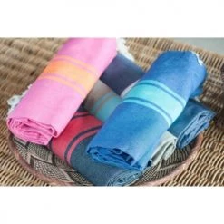 Febronie Décoration De Jardin Fouta Bicolore 100x200 Bleu Grec Et Vert Turquoise -Gants de toilette Soldes fouta bicolore 100x200 bleu grec et vert turquoise 2