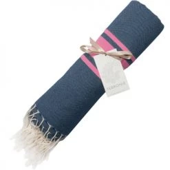 Febronie Décoration De Jardin Fouta Bicolore 100x200 Bleu Jean Et Rose Fuschia -Gants de toilette Soldes fouta bicolore 100x200 bleu jean et rose fuschia 2