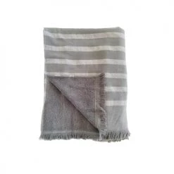 Le Comptoir De La Plage Accessoires Et Serviettes De Plage Fouta Coton Doublée éponge Alanya Gris 150 X 180