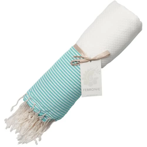 Febronie Décoration De Jardin Fouta Coton Nid D'abeille 100x200 Blanc Et Bleu Aqua 4 Febronie Décoration De Jardin Fouta Coton Nid D'abeille 100x200 Blanc Et Bleu Aqua – Image 2