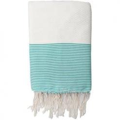Febronie Décoration De Jardin Fouta Coton Nid D'abeille 100x200 Blanc Et Bleu Aqua