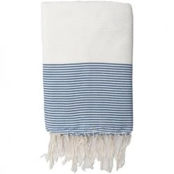 Febronie Décoration De Jardin Fouta Coton Nid D'abeille 100x200 Blanc Et Bleu Grec