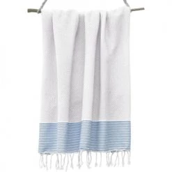 Febronie Décoration De Jardin Fouta Coton Nid D'abeille 100x200 Blanc Et Bleu Grec -Gants de toilette Soldes fouta coton nid d abeille 100x200 blanc et bleu grec 4