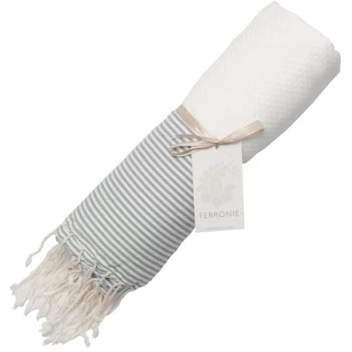 Febronie Décoration De Jardin Fouta Coton Nid D'abeille 100x200 Blanc Et Gris Perle 4 Febronie Décoration De Jardin Fouta Coton Nid D'abeille 100x200 Blanc Et Gris Perle – Image 2