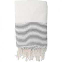 Febronie Décoration De Jardin Fouta Coton Nid D'abeille 100x200 Blanc Et Gris Perle