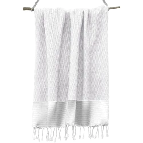 Febronie Décoration De Jardin Fouta Coton Nid D'abeille 100x200 Blanc Et Gris Perle 7 Febronie Décoration De Jardin Fouta Coton Nid D'abeille 100x200 Blanc Et Gris Perle – Image 5