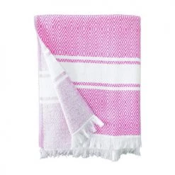 Le Comptoir De La Plage Accessoires Et Serviettes De Plage  Fouta Doublée éponge Avec Franges Rose Fuschia Chevron 90x160