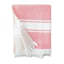 Le Comptoir De La Plage Accessoires Et Serviettes De Plage  Fouta Doublée éponge Avec Franges Rouge Corail Chevron 90x160