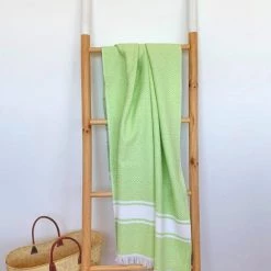 Le Comptoir De La Plage Accessoires Et Serviettes De Plage  Fouta Doublée éponge Avec Franges Vert Lime Chevron 90x160 -Gants de toilette Soldes fouta doublee eponge avec franges vert lime chevron 90x160 2