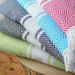 Le Comptoir De La Plage Accessoires Et Serviettes De Plage  Fouta Doublée éponge Avec Franges Vert Lime Chevron 90x160 -Gants de toilette Soldes fouta doublee eponge avec franges vert lime chevron 90x160 5