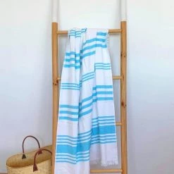 Le Comptoir De La Plage Accessoires Et Serviettes De Plage  Fouta Doublée éponge Bleu Turquoise Karabuk 90x160cm -Gants de toilette Soldes fouta doublee eponge bleu turquoise karabuk 90x160cm 1