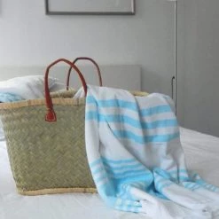 Le Comptoir De La Plage Accessoires Et Serviettes De Plage  Fouta Doublée éponge Bleu Turquoise Karabuk 90x160cm -Gants de toilette Soldes fouta doublee eponge bleu turquoise karabuk 90x160cm 2