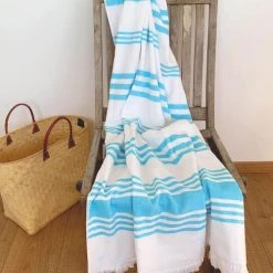 Le Comptoir De La Plage Accessoires Et Serviettes De Plage  Fouta Doublée éponge Bleu Turquoise Karabuk 90x160cm -Gants de toilette Soldes fouta doublee eponge bleu turquoise karabuk 90x160cm 3