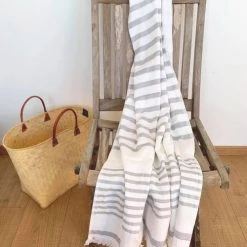 Le Comptoir De La Plage Accessoires Et Serviettes De Plage  Fouta Doublée éponge Grise Asaga 90x160 -Gants de toilette Soldes fouta doublee eponge grise asaga 90x160 5