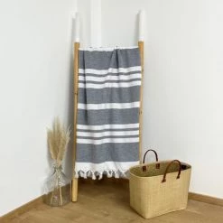 Le Comptoir De La Plage Accessoires Et Serviettes De Plage  Fouta Doublée éponge Kandara Navy 140x180 340g/m² -Gants de toilette Soldes fouta doublee eponge kandara navy 140x180 340g m2 2