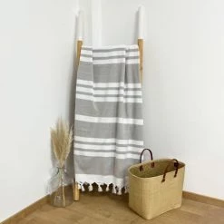 Le Comptoir De La Plage Accessoires Et Serviettes De Plage  Fouta Doublée éponge Kandara Taupe 140x180 340g/m² -Gants de toilette Soldes fouta doublee eponge kandara taupe 140x180 340g m2 2