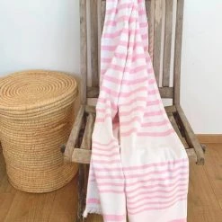 Le Comptoir De La Plage Accessoires Et Serviettes De Plage  Fouta Doublée éponge Rose Asaga 90x160 -Gants de toilette Soldes fouta doublee eponge rose asaga 90x160 4