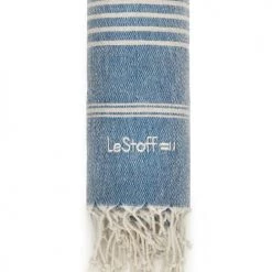 LeStoff France Accessoires Et Serviettes De Plage  Fouta En Chanvre Bleue Foncée 100 X 180 Cm