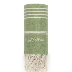 LeStoff France Accessoires Et Serviettes De Plage  Fouta En Chanvre Jaune 100 X 180 Cm -Gants de toilette Soldes fouta en chanvre verte 100 x 180 cm 2