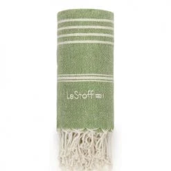 LeStoff France Accessoires Et Serviettes De Plage  Fouta En Chanvre Verte 100 X 180 Cm