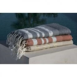 Febronie Décoration De Jardin Fouta En Coton 100x200 Beige Et Or -Gants de toilette Soldes fouta en coton 100x200 beige et or 2