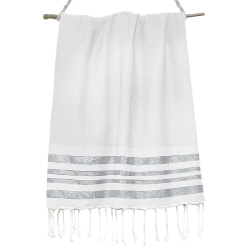 Febronie Décoration De Jardin Fouta En Coton 100x200 Blanc Et Argent 4 Febronie Décoration De Jardin Fouta En Coton 100x200 Blanc Et Argent – Image 2