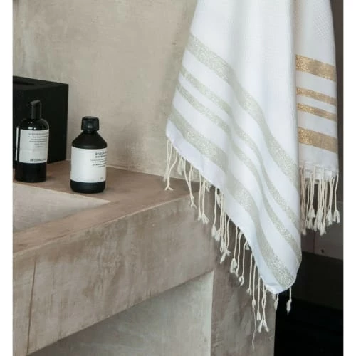 Febronie Décoration De Jardin Fouta En Coton 100x200 Blanc Et Argent 5 Febronie Décoration De Jardin Fouta En Coton 100x200 Blanc Et Argent – Image 3