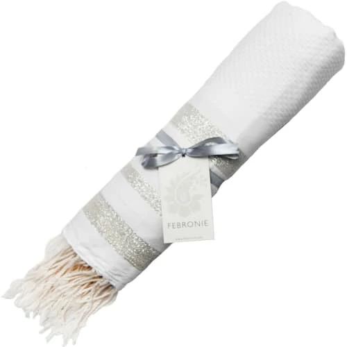 Febronie Décoration De Jardin Fouta En Coton 100x200 Blanc Et Argent 6 Febronie Décoration De Jardin Fouta En Coton 100x200 Blanc Et Argent – Image 4