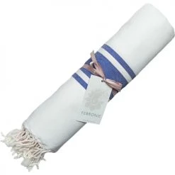 Febronie Décoration De Jardin Fouta En Coton 100x200 Blanc Et Bleu Grec -Gants de toilette Soldes fouta en coton 100x200 blanc et bleu grec 3