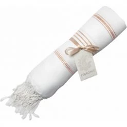 Gants de toilette Soldes -Gants de toilette Soldes fouta en coton 100x200 blanc et cuivre 1