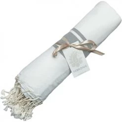 Febronie Décoration De Jardin Fouta En Coton 100x200 Blanc Et Gris Perle -Gants de toilette Soldes fouta en coton 100x200 blanc et gris perle 2