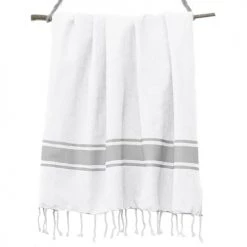 Febronie Décoration De Jardin Fouta En Coton 100x200 Blanc Et Gris Perle -Gants de toilette Soldes fouta en coton 100x200 blanc et gris perle 4