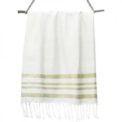 Gants de toilette Soldes -Gants de toilette Soldes fouta en coton 100x200 blanc et or 1