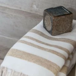 Febronie Décoration De Jardin Fouta En Coton 100x200 Blanc Et Or -Gants de toilette Soldes fouta en coton 100x200 blanc et or 4