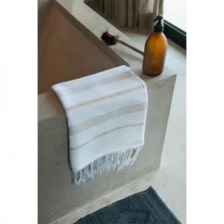 Febronie Décoration De Jardin Fouta En Coton 100x200 Blanc Et Or -Gants de toilette Soldes fouta en coton 100x200 blanc et or 8