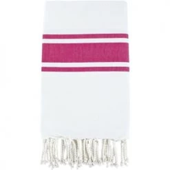 Febronie Décoration De Jardin Fouta En Coton 100x200 Blanc Et Rose Fuschia