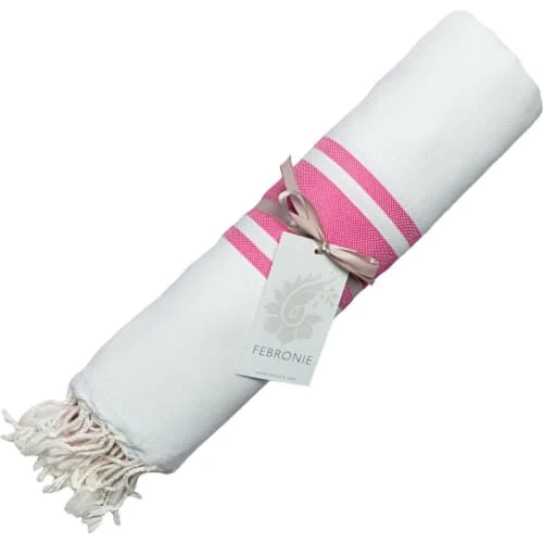 Febronie Décoration De Jardin Fouta En Coton 100x200 Blanc Et Rose Fuschia 6 Febronie Décoration De Jardin Fouta En Coton 100x200 Blanc Et Rose Fuschia – Image 4