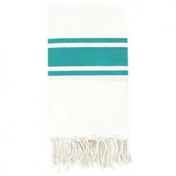 Febronie Décoration De Jardin Fouta En Coton 100x200 Blanc Et Vert Turquoise