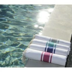 Febronie Décoration De Jardin Fouta En Coton 100x200 Blanc Et Vert Turquoise -Gants de toilette Soldes fouta en coton 100x200 blanc et vert turquoise 5