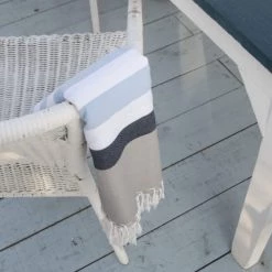 Febronie Décoration De Jardin Fouta En Coton 100x200 Bleu Ciel Et Bleu Marine -Gants de toilette Soldes fouta en coton 100x200 bleu ciel et bleu marine 1